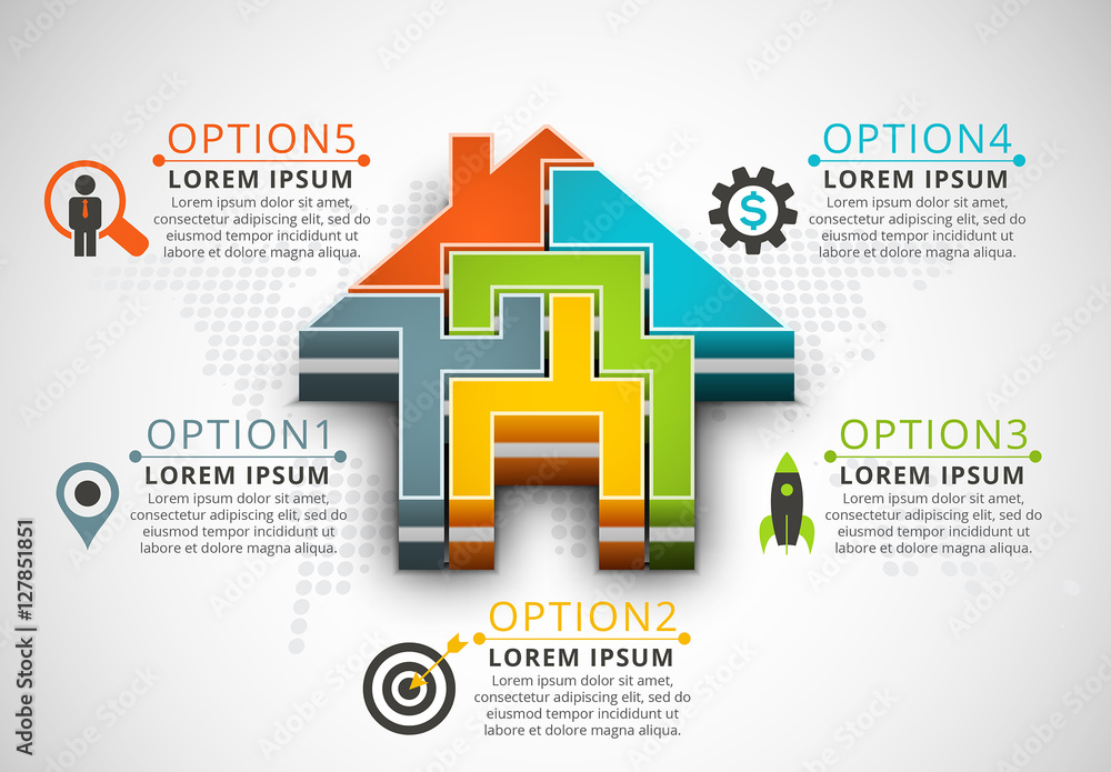 Infographic with Block House Illustration Element Stock Template ...