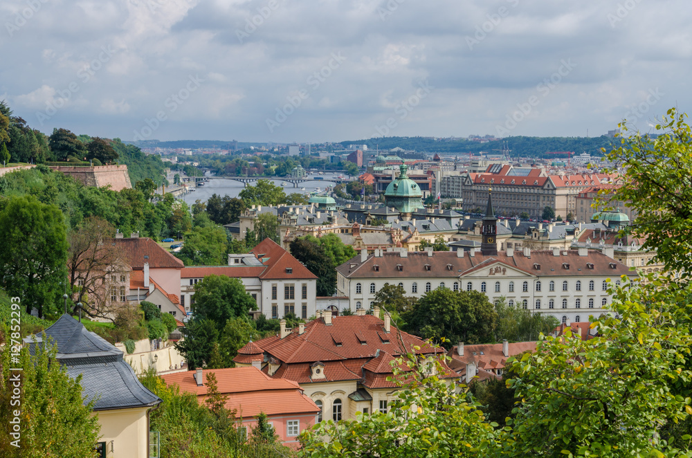 Fototapeta premium Aerial or rock view over the historical city of Prague in Czech Republic