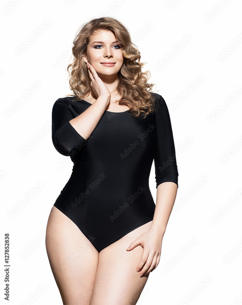 Portrait of a beautiful woman full body figure in black on a white  background Stock Photo