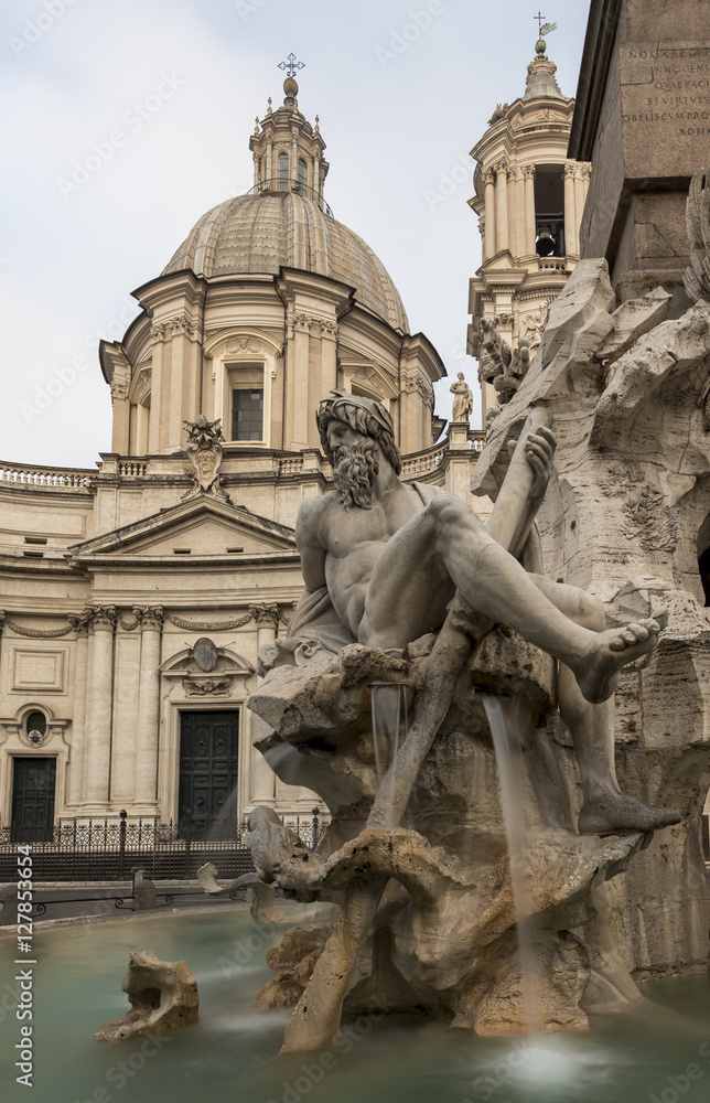 Bernini's four rivers fountain sculpture, in the Piazza Navona, Rome, Italy