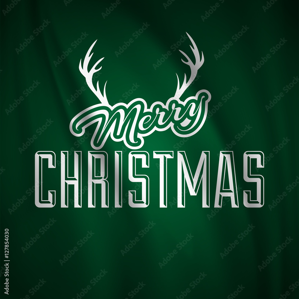 Obraz premium Merry Christmas Lettering Design. Happy New Year and Merry Christmas text. Greeting card on the fabric. Realistic vector. The texture of crumpled tissue. Silk fabric. Background for design