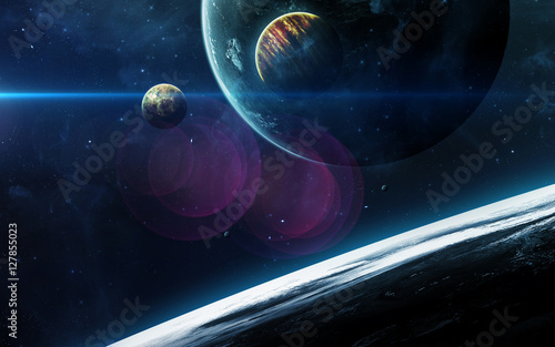 Naklejka Deep space art. Nebulas, planets galaxies and stars in beautiful composition. Awesome for wallpaper and print. Elements of this image furnished by NASA