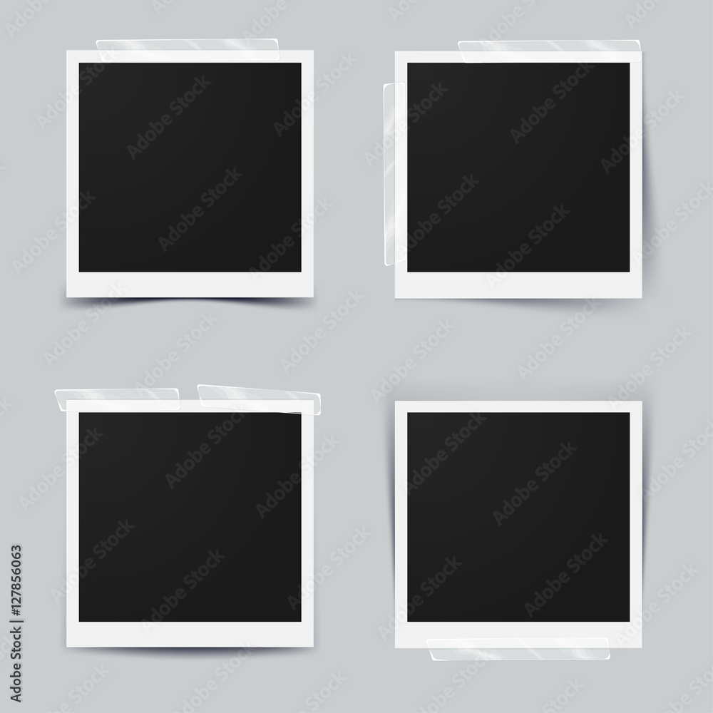 Classic retro style. Set of vector template photo frame with adhesive tape, Isolated on gray background. design for your photography and picture. Vector Illustration Classic retro style. Set of vector template photo frame with adhesive tape, Isolated on gray background. design for your photography and picture. Vector Illustration