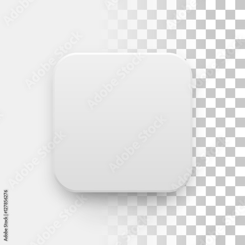 White abstract app icon, blank button template with realistic shadow and light background for design concepts, web sites, interfaces, UI, applications, apps, mock-ups. Vector illustration.
