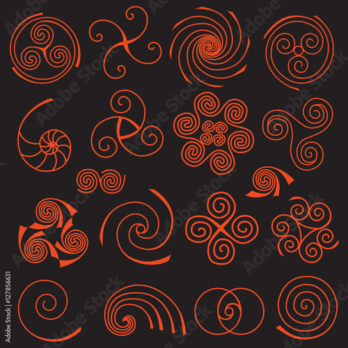 Принти на полотні Set of simple spiral elements