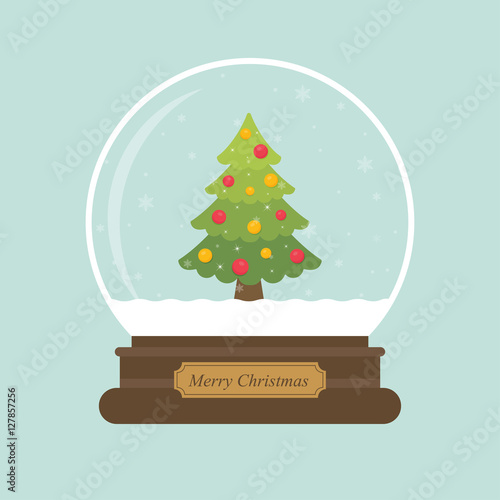 cartoon christmas snowglobe and fir tree