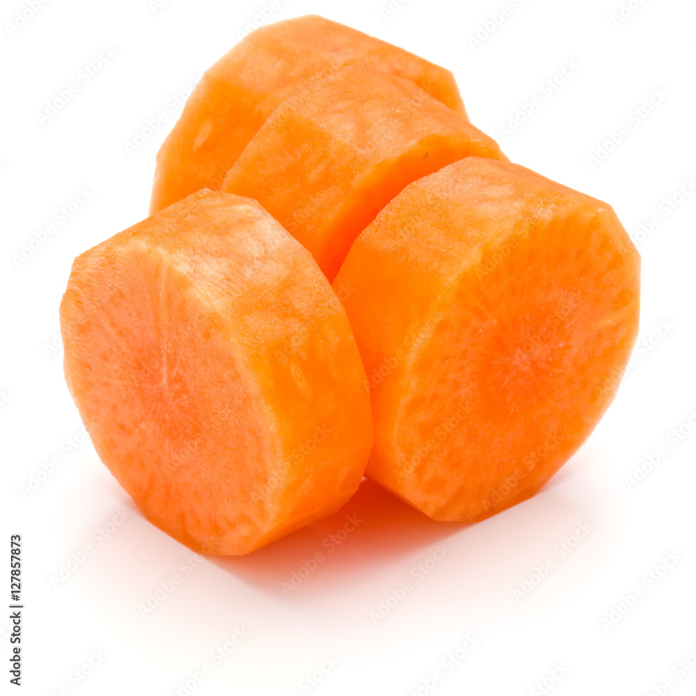 Chopped carrot slices isolated on white background cutout Chopped carrot slices isolated on white background cutout