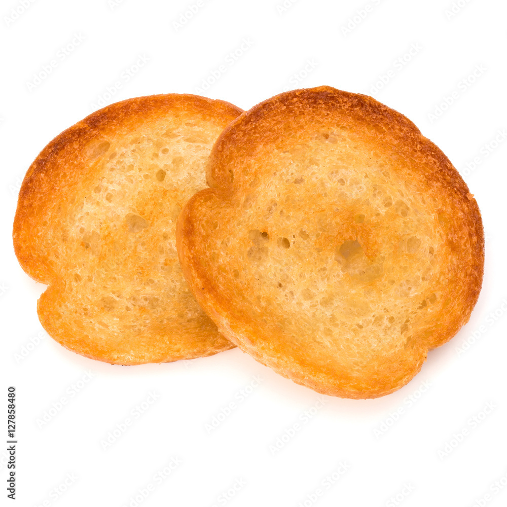 two crusty bread toast slices isolated on white background cutou two crusty bread toast slices isolated on white background cutou