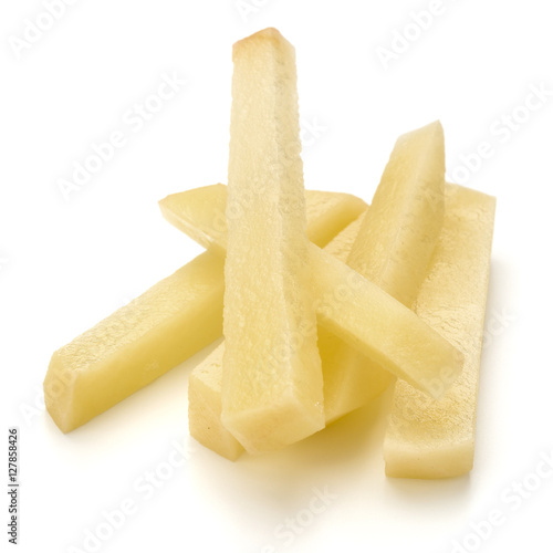 Raw Potato sliced strips prepared for French fries isolated on w