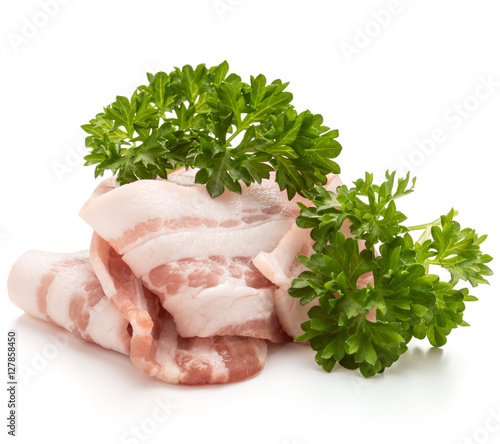  sliced bacon and parsley leaves isolated on white background cu