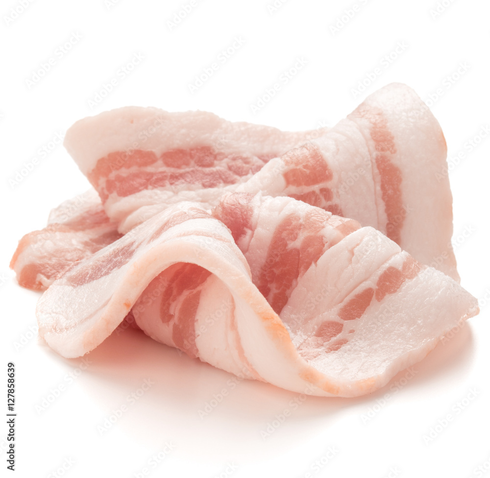 sliced pork bacon isolated on white background cutout