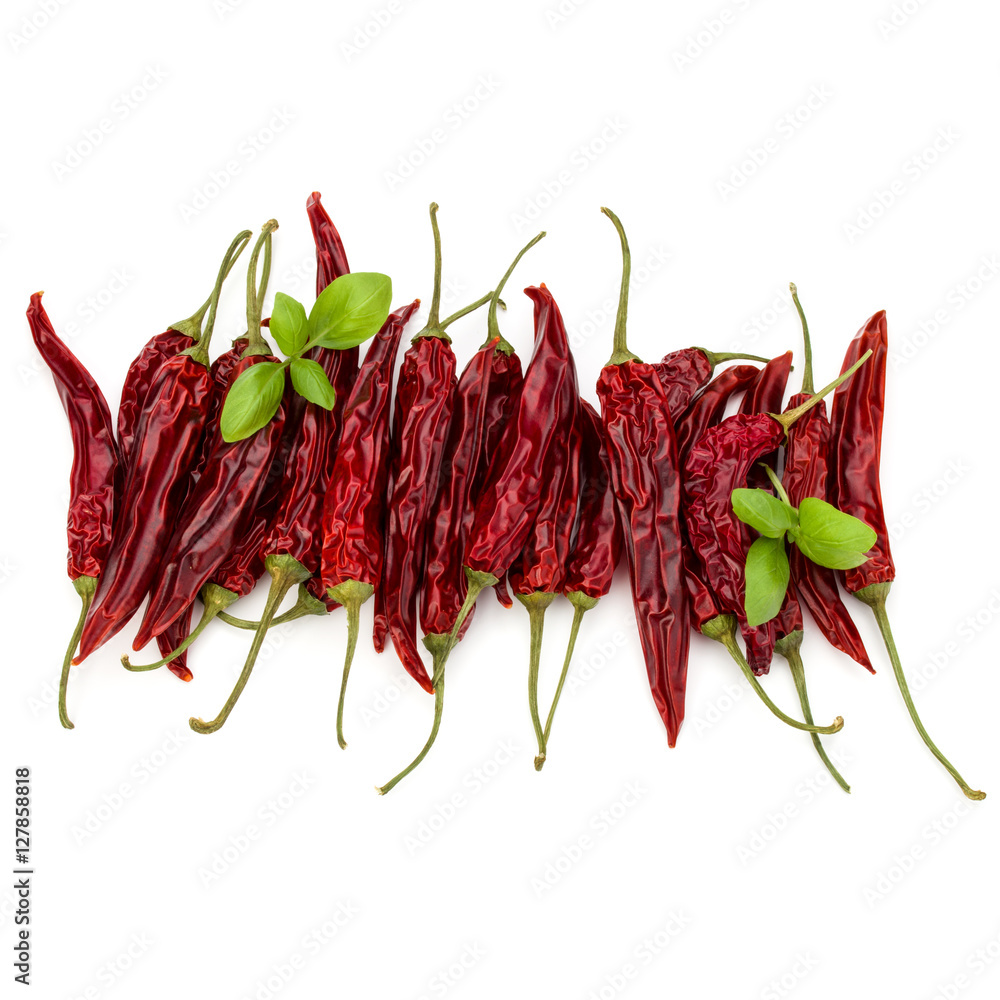 Dried red chili or chilli cayenne pepper isolated on white back Dried red chili or chilli cayenne pepper isolated on white back