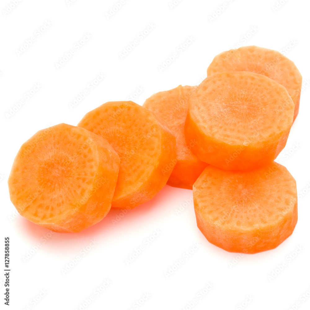 Chopped carrot slices isolated on white background cutout Chopped carrot slices isolated on white background cutout