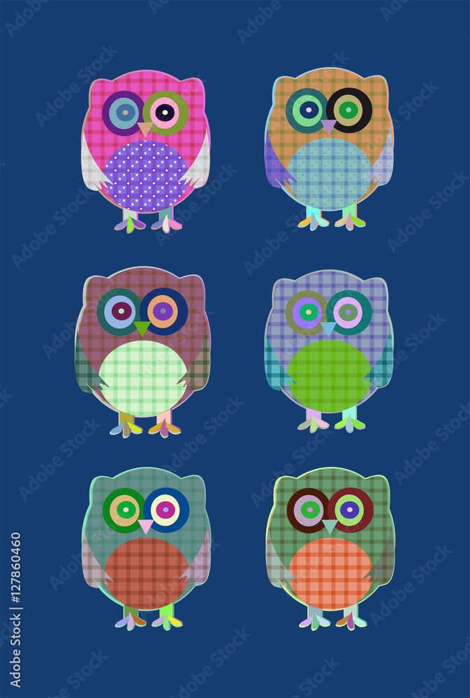 textile cartoon owls icon set textile cartoon owls icon set