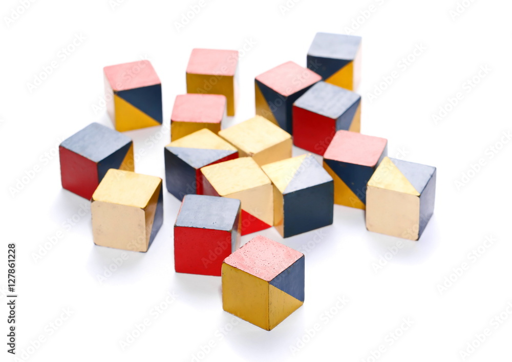 IQ test, Intelligence, old cubes in color isolate on white IQ test, Intelligence, old cubes in color isolate on white