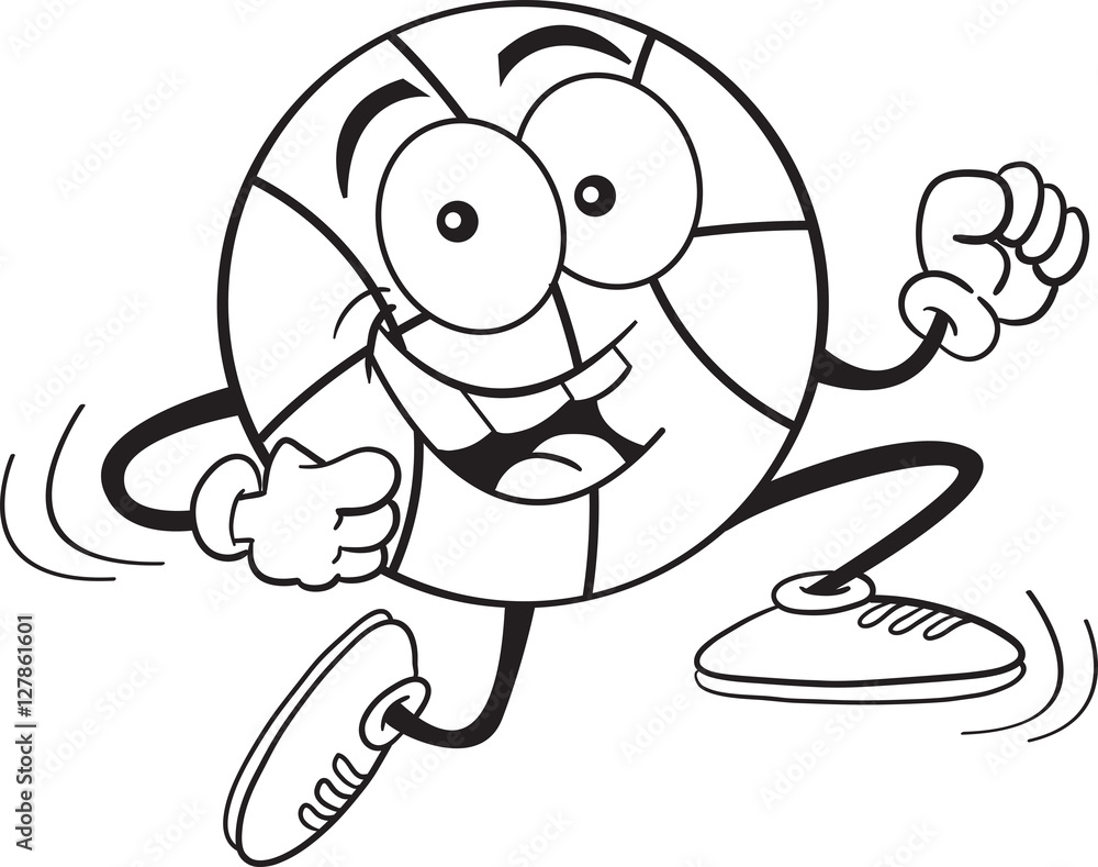 Obraz premium Black and white illustration of a running basketball.