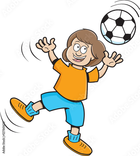 Cartoon illustration of a girl playing soccer.