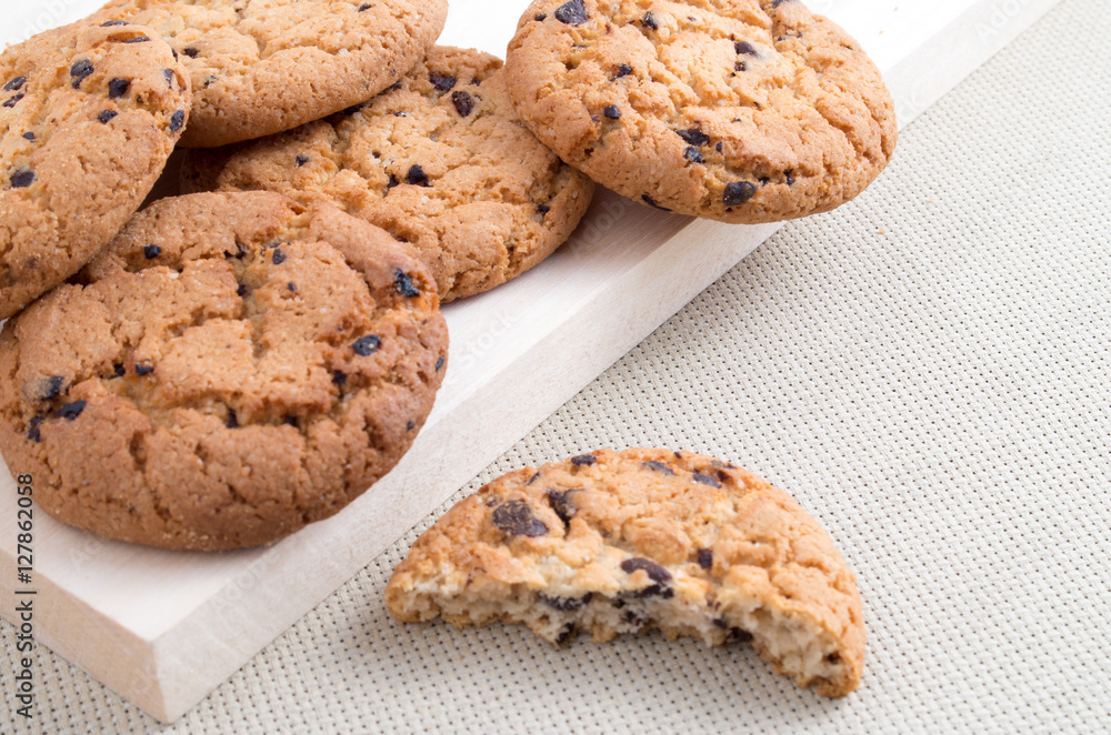 Oatmeal cookies with chocolate close-up Oatmeal cookies with chocolate close-up