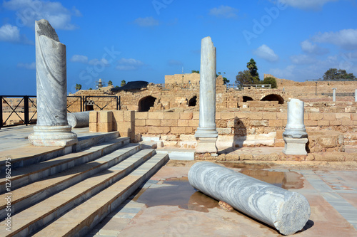 Palace ruins in Caesarea Maritima,called Caesarea Palaestina from 133 AD onwards, was a city ,built by Herod the Great. Today, its ruins lie on the Mediterranean coast of Israel  photo