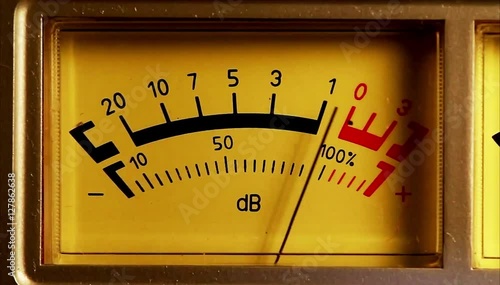 Analog sound meter, black and red line with yellow lighting