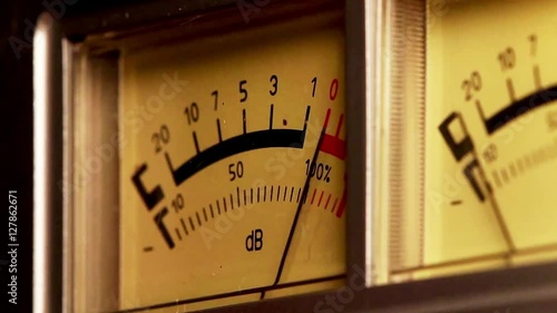 Analog sound meter, black and red line with yellow lighting