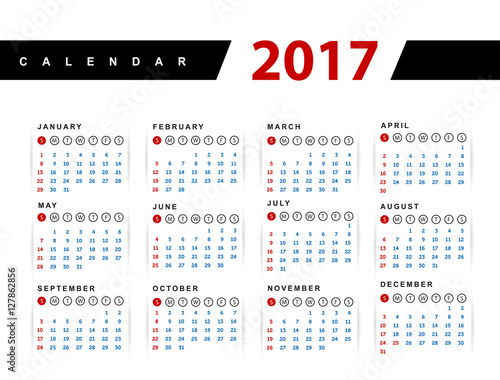 Calendar 2017 year vector design template