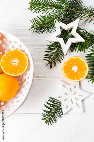 Tangerines and Christmas decorations