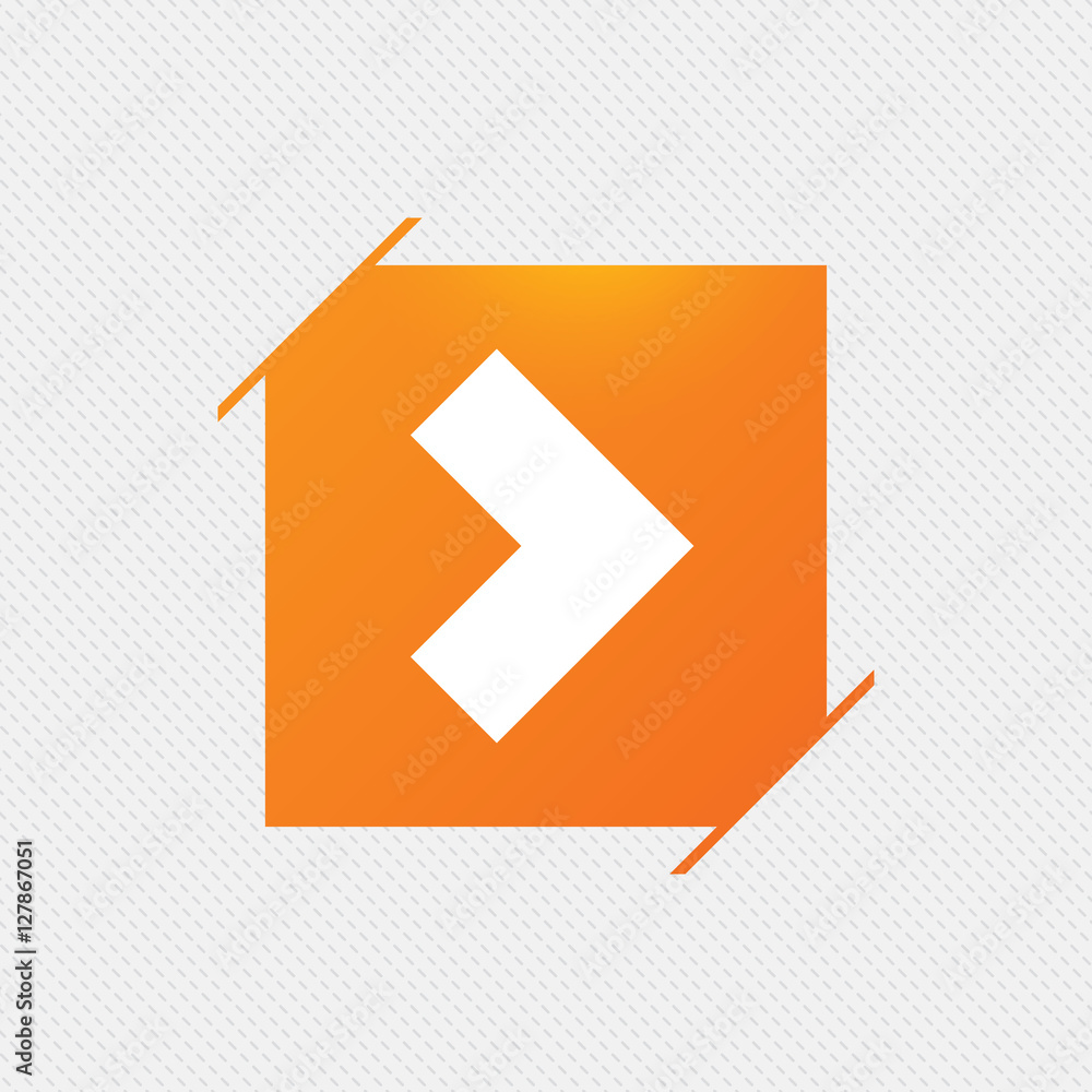 Arrow sign icon. Next button. Navigation symbol. Orange square label on pattern. Vector Arrow sign icon. Next button. Navigation symbol. Orange square label on pattern. Vector