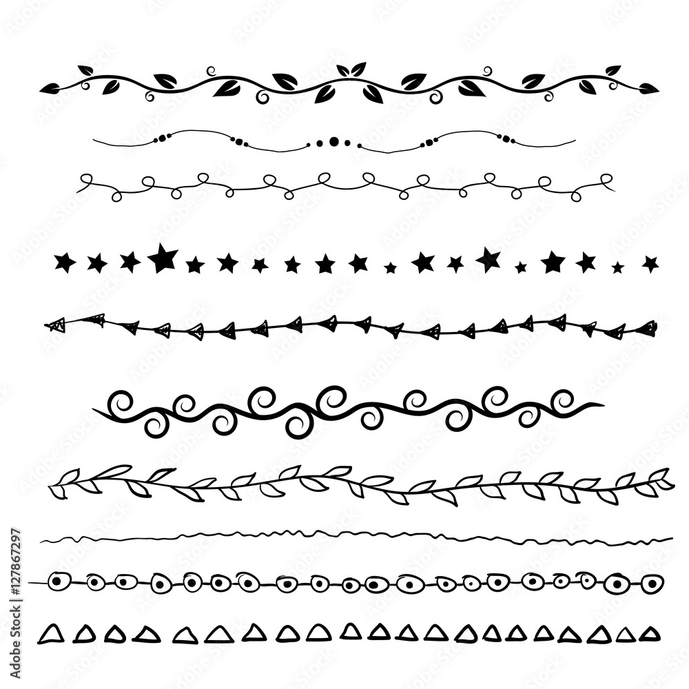 set of vector hand drawn doodle text dividers, can also be used for frames and borders