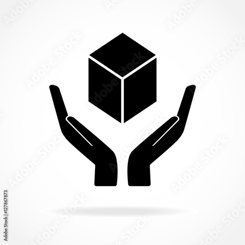 vector icon for logistic and transportation label on box handle with care with hands holding box