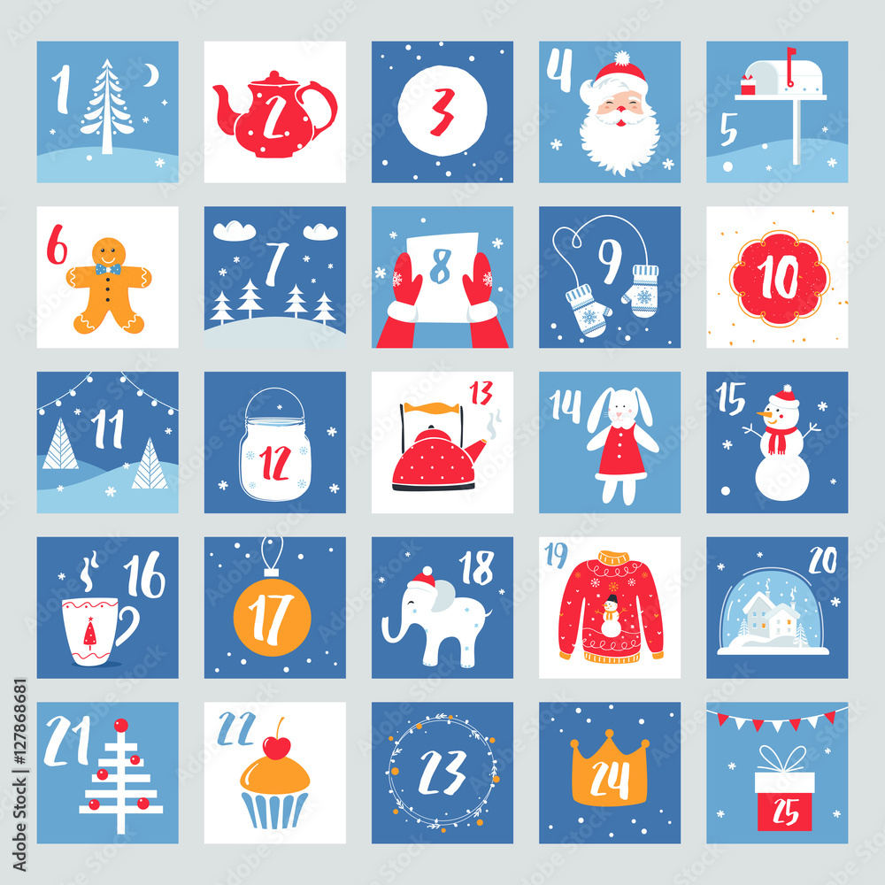 Christmas Advent Calendar Countdown Poster Winter Holidays Design