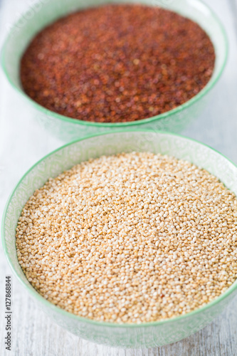 red and white quinoa on turquoise background