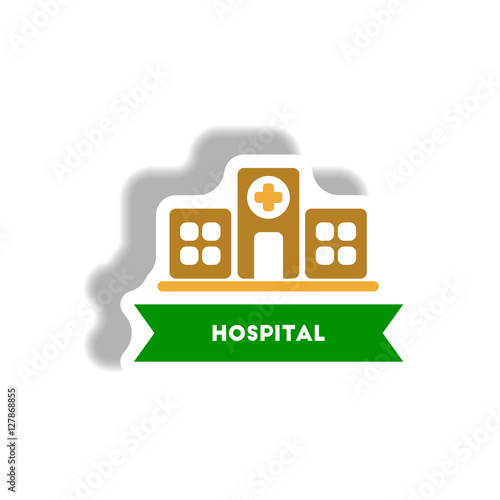 stylish icon in paper sticker style building hospital