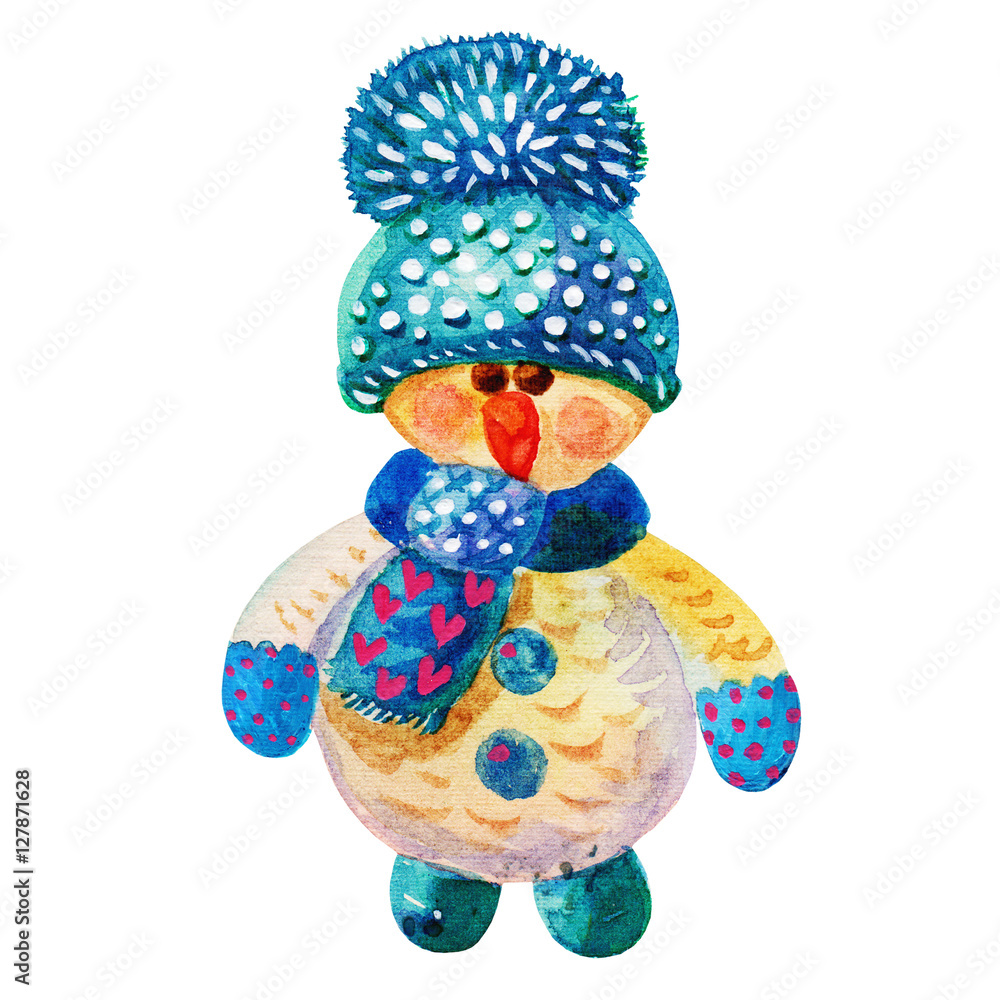 Funny watercolor snowman character illustration Funny watercolor snowman character illustration