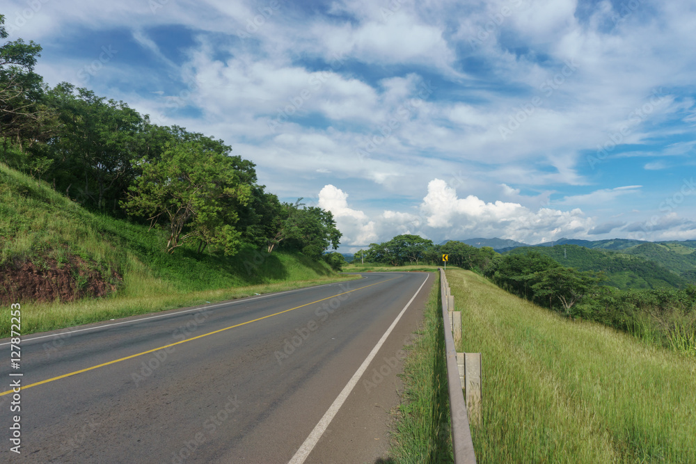 road view with beautiful sky in green mountain, road trip travel concept road view with beautiful sky in green mountain, road trip travel concept