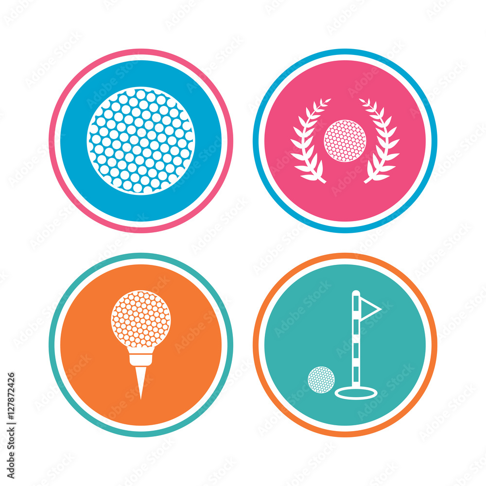 Golf ball icons. Laurel wreath winner award sign. Luxury sport symbol. Colored circle buttons. Vector Golf ball icons. Laurel wreath winner award sign. Luxury sport symbol. Colored circle buttons. Vector