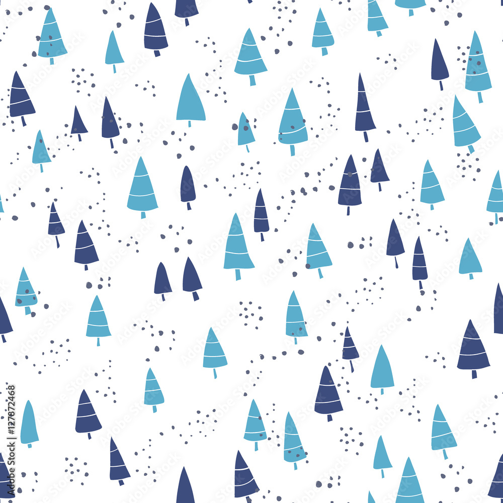 Fir forest - cartoon Christmas pattern. Simple seamless winter p