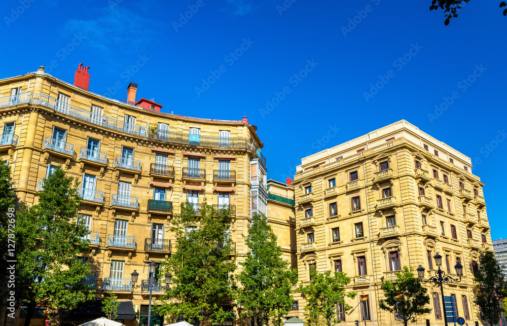 Buildings on Plaza de Bilbao in San Sebastian, Spain