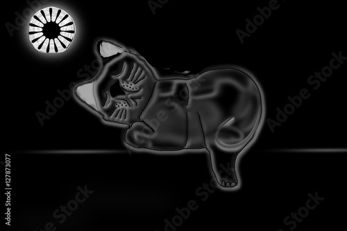 Gato durmiendo en el filo de un muro en una plácida noche de luna llena.