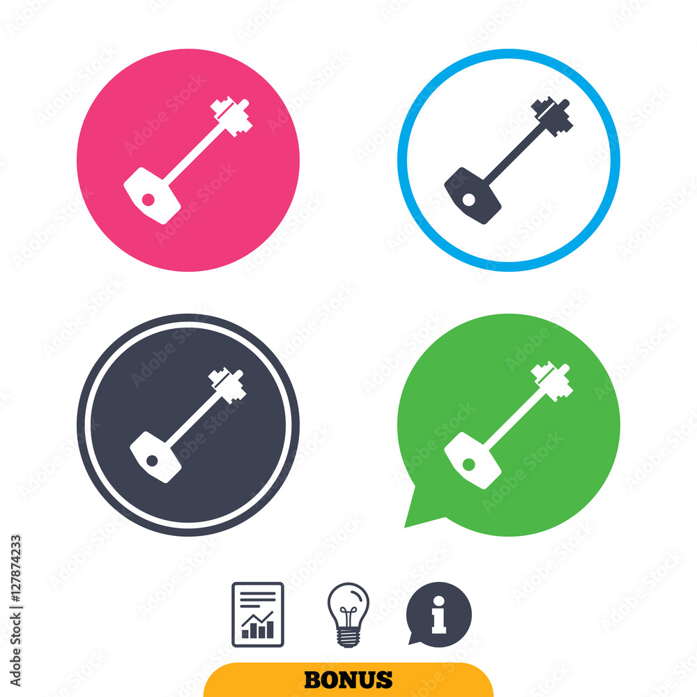 Key sign icon. Unlock tool symbol. Report document, information sign and light bulb icons. Vector Key sign icon. Unlock tool symbol. Report document, information sign and light bulb icons. Vector