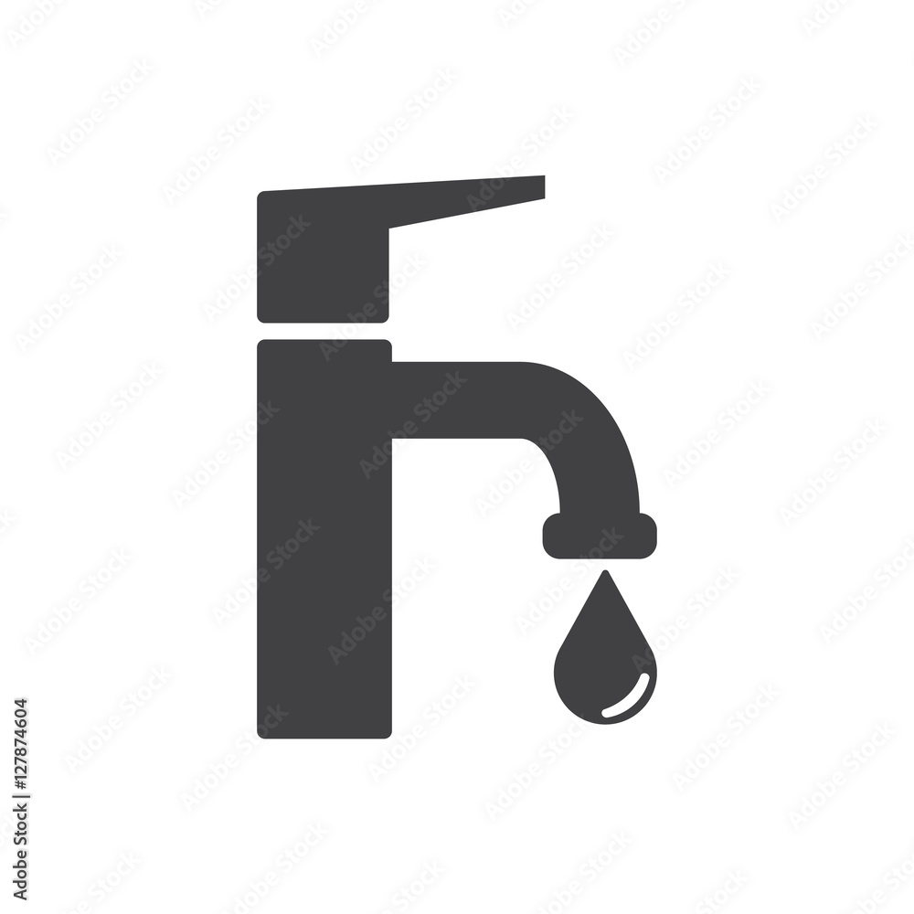 Modern Water Faucet with drop icon. Black silhouette. Vector illustration. Modern Water Faucet with drop icon. Black silhouette. Vector illustration.