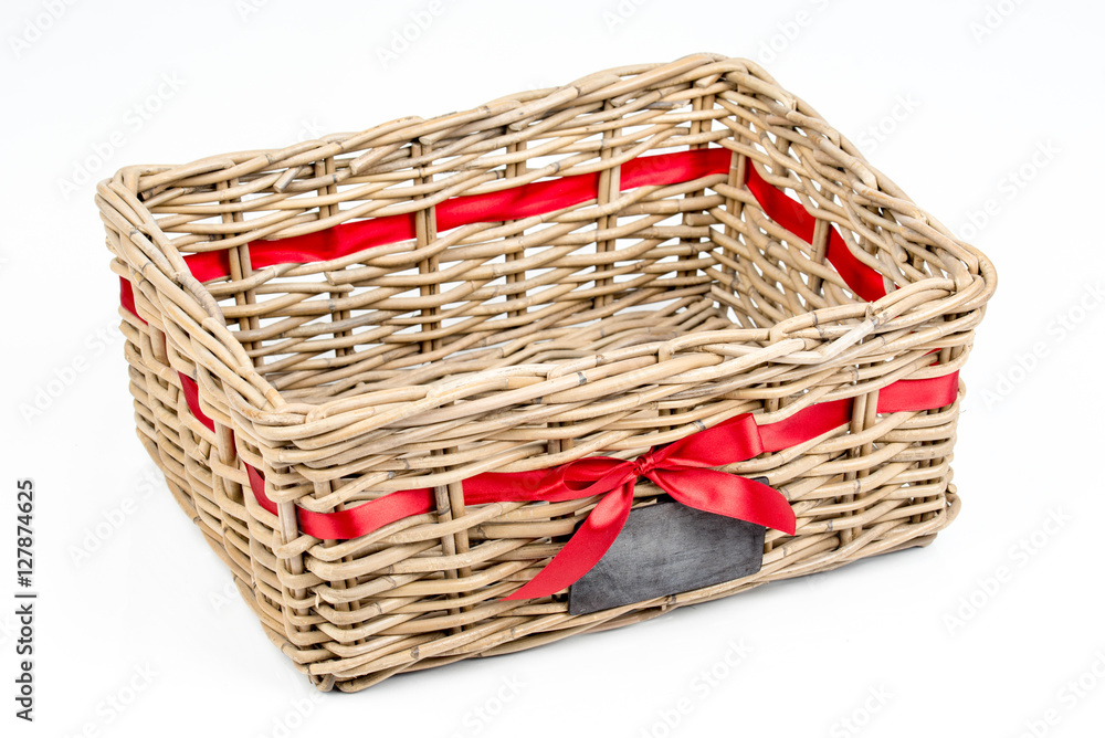 Rectangular Wicker Basket On White Background Stock Photo