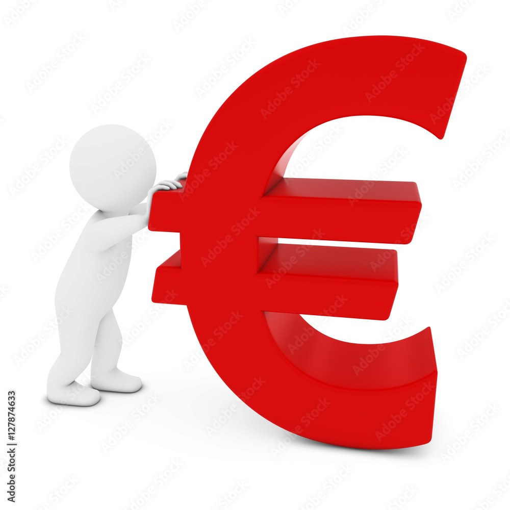 3D Man Character Pushing Red Euro Symbol 3D Illustration 3D Man Character Pushing Red Euro Symbol 3D Illustration