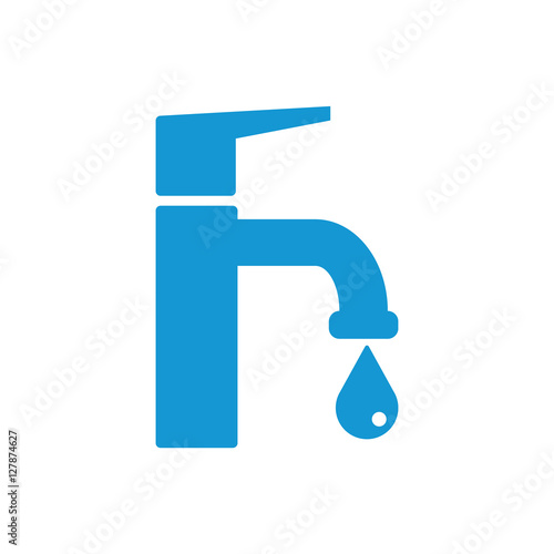 Modern Water Faucet with drop icon. Blue silhouette. Vector illustration.