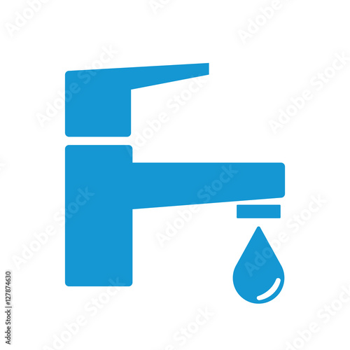 Modern Water Faucet with drop icon. Blue silhouette. Vector illustration.