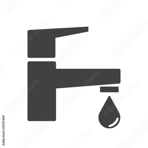 Modern Water Faucet with drop icon. Black silhouette. Vector illustration.