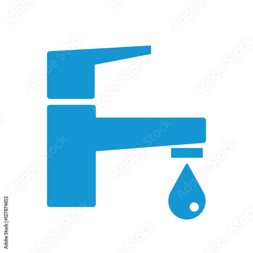 Modern Water Faucet with drop icon. Blue silhouette. Vector illustration.
