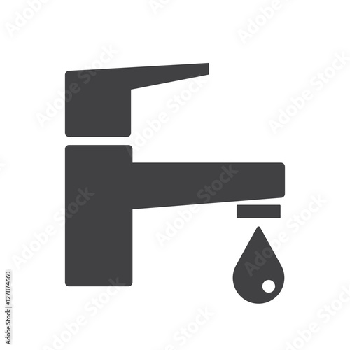 Modern Water Faucet with drop icon. Black silhouette. Vector illustration.