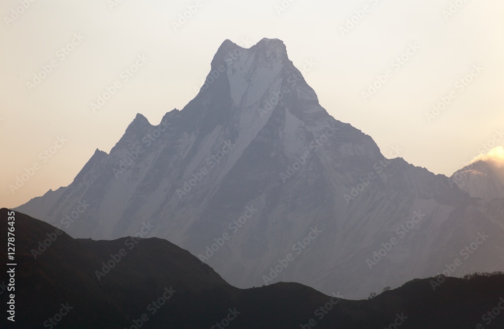 Silhouette of mount Machhapuchhre, Annapurna area