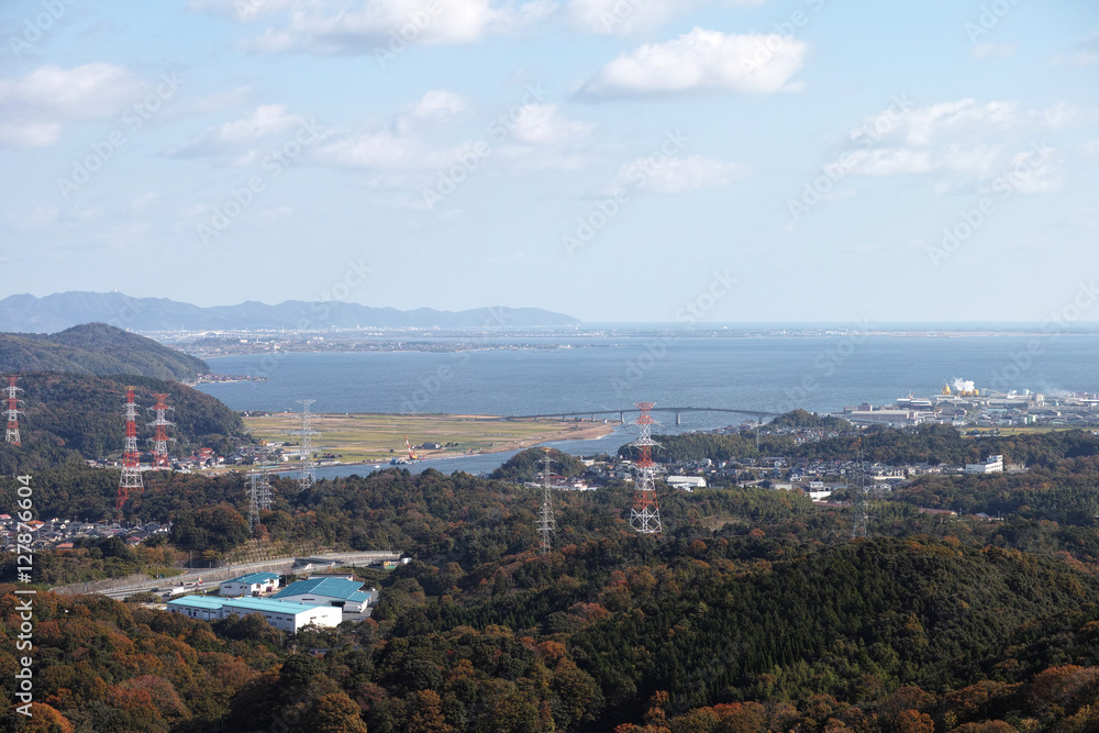 松江市　市街地　鳥瞰　中海沿い